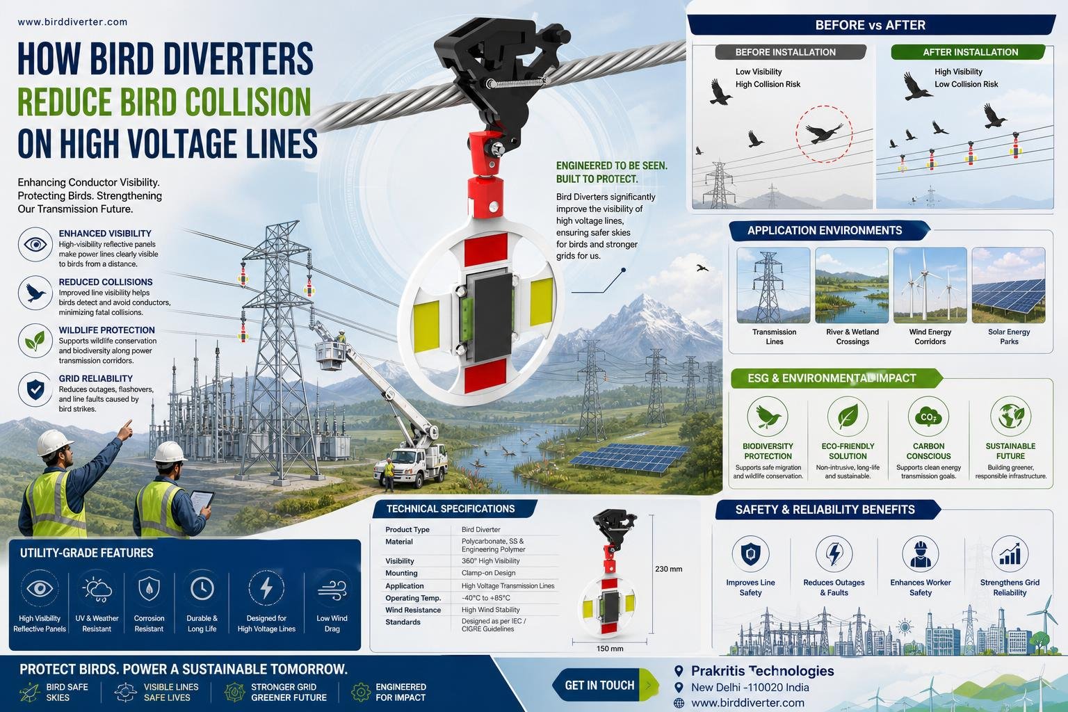 How Bird Diverters Reduce Bird Collision on High Voltage Lines