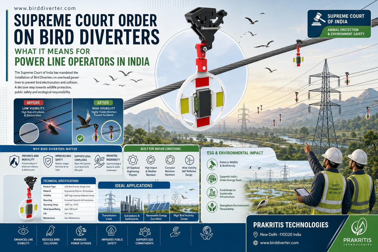 Supreme Court Order on Bird Diverters — What It Means for Power Line Operators in India