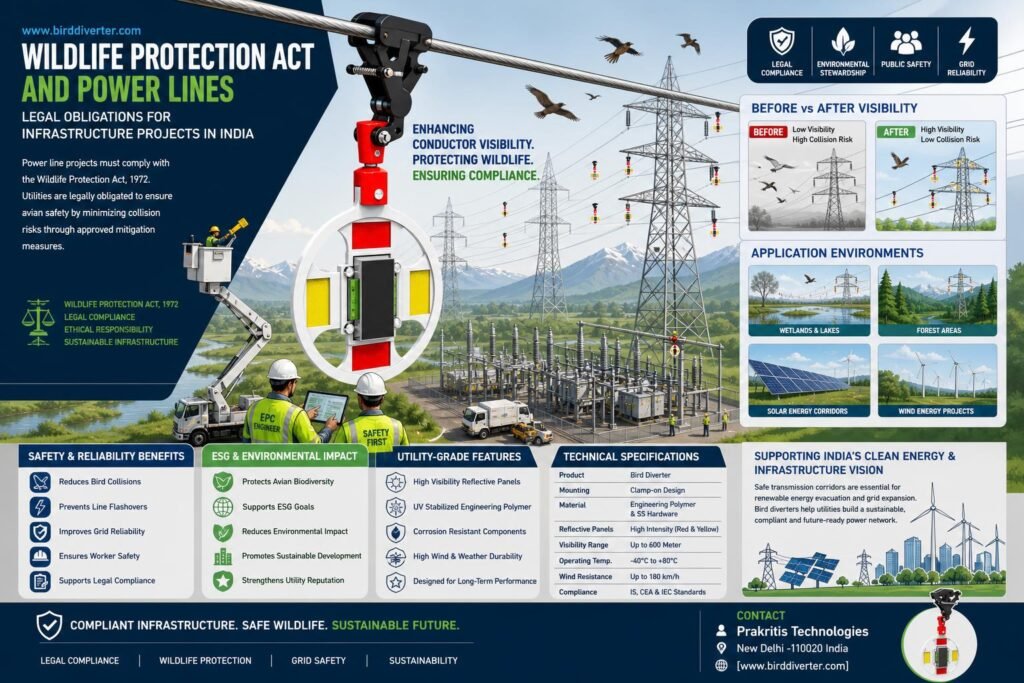 Wildlife Protection Act power line visualization in India for avian safety and compliance.