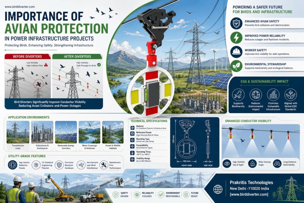 Avian protection in power infrastructure ensuring bird safe transmission lines.