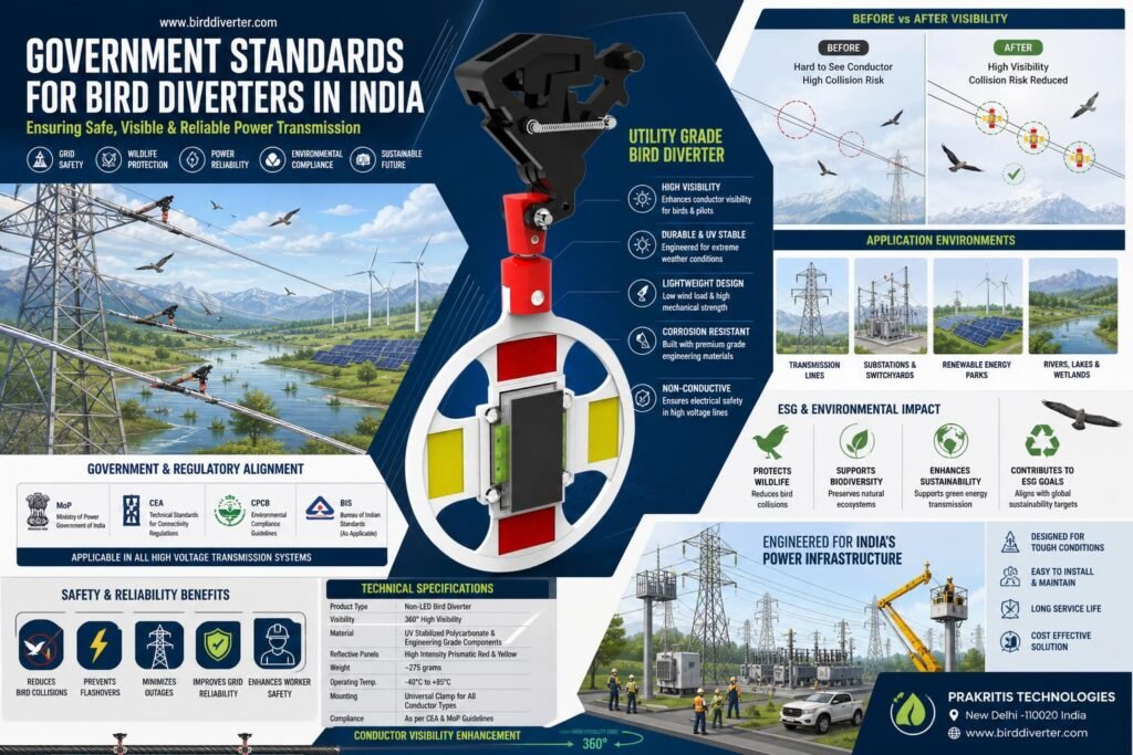 Bird diverter standards in India for utility infrastructure safety