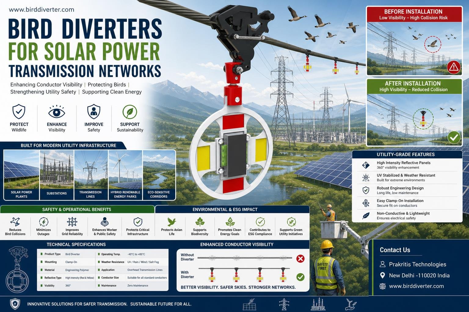 Bird Diverters: Ensuring Safety in Solar Power Transmission Networks