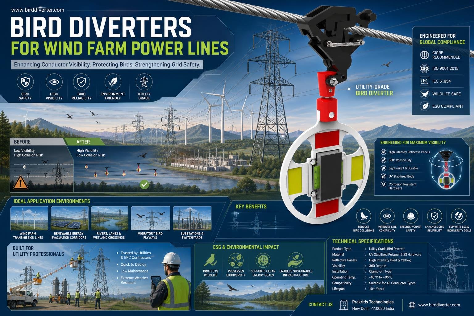 Bird Diverters for Wind Farm Power Lines: Enhancing Transmission Safety