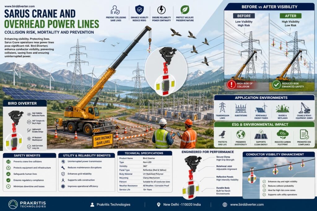 Sarus Crane power line collision prevention in India with bird diverters