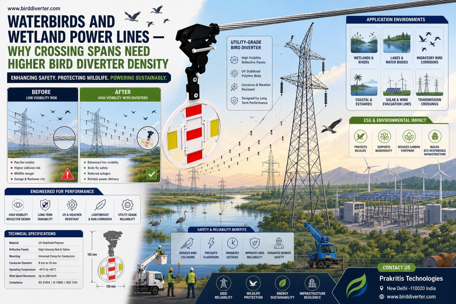 Waterbirds and Wetland Power Lines — Why Crossing Spans Need Higher Bird Diverter Density