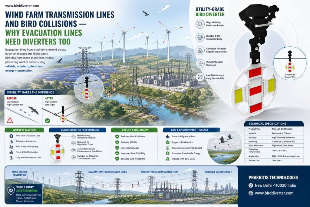 Installation of wind farm transmission line bird diverters for improved avian protection.