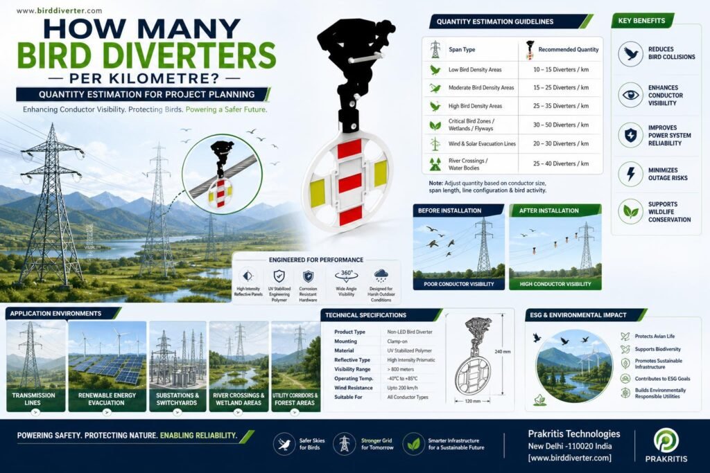 How many bird diverters per kilometre for utility infrastructure safety.