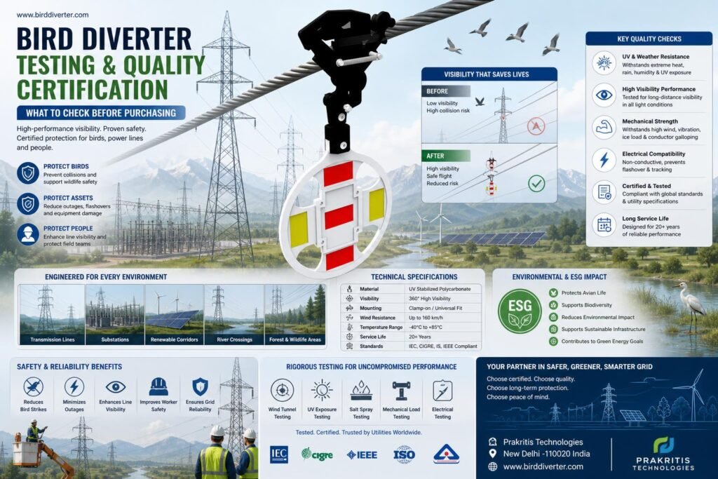 Bird diverter test certificate in India for transmission safety and avian protection