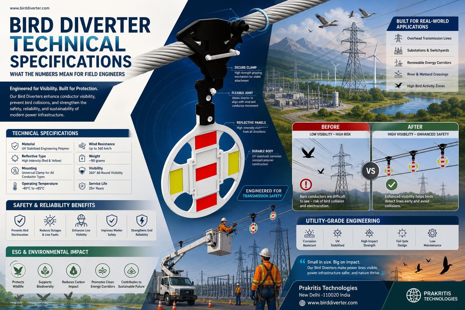 Bird Diverter Technical Specifications — What the Numbers Mean for Field Engineers